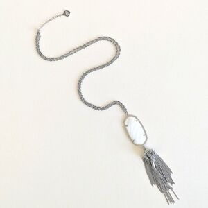 Kendra Scott Rayne Silver Long Pendant Necklace Tassel Mother Of Pearl White